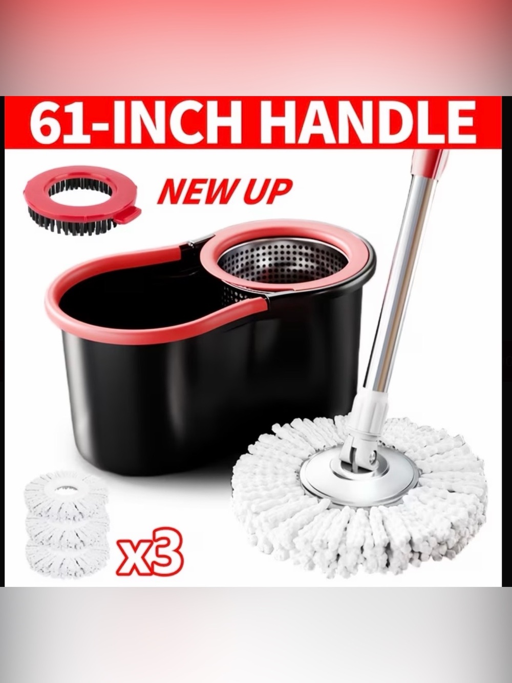 Microfiber Spin Mop and Bucket Set - Black and Red